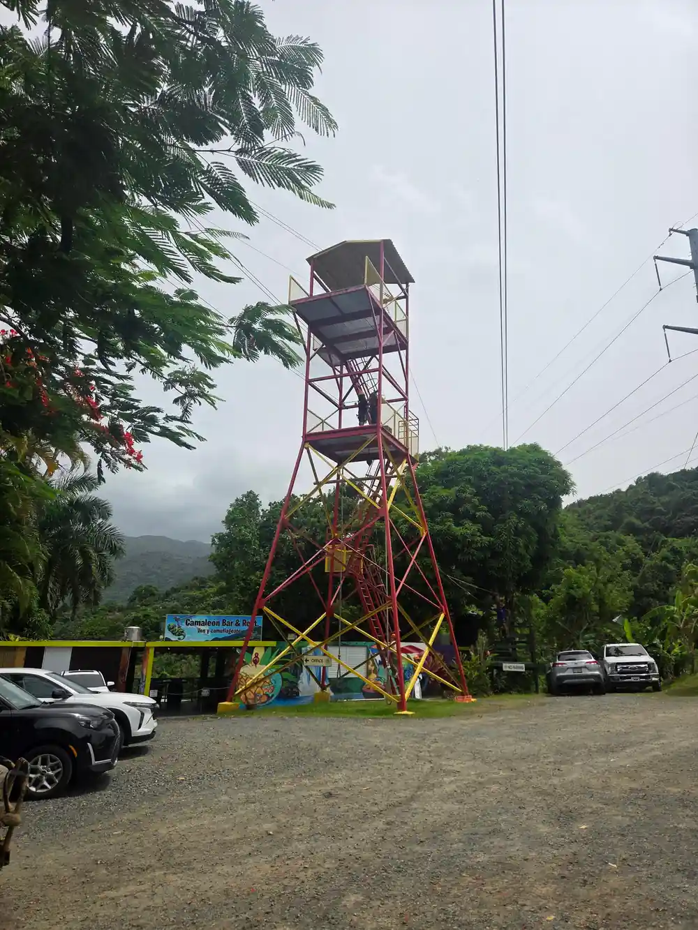 The launch tower above the car park
